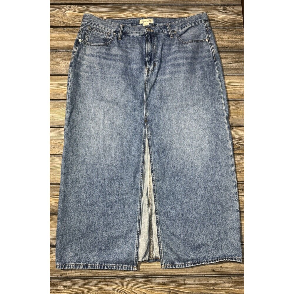 Madewell Medium Wash Jean Maxi Skirt Slit 32